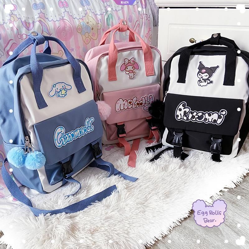 Ba Lô Nylon Sức Chứa Lớn Thêu Họa Tiết Hoạt Hình Sanrio Cinnamoroll My Melody Kuromi Dễ Thương Phong Cách Nhật Bản Cho Nữ [RAIN]
