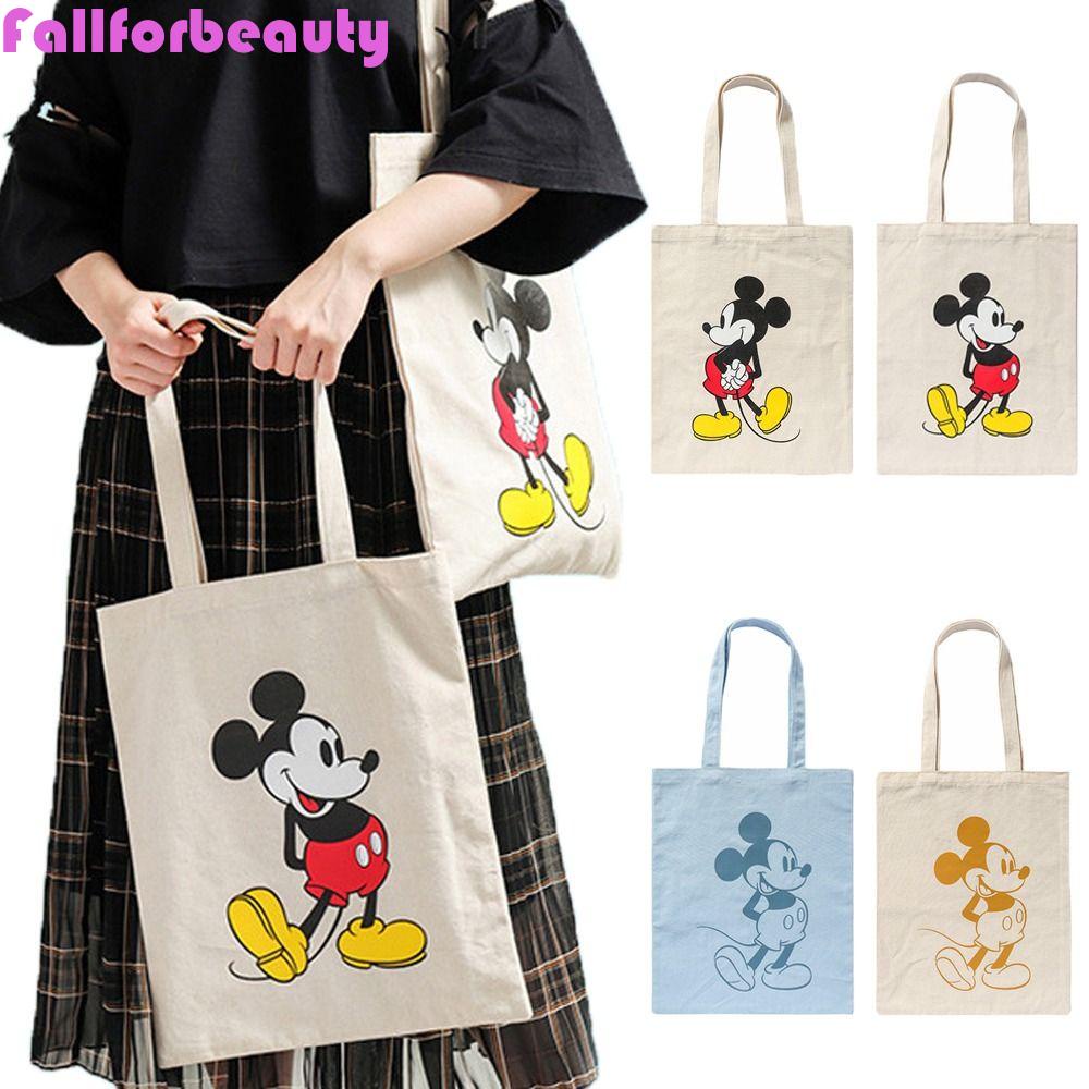 FALLFORBEAUTY Túi Xách Canvas Cỡ Lớn Họa Tiết Hoạt Hình Chuột Mickey Dễ Thương