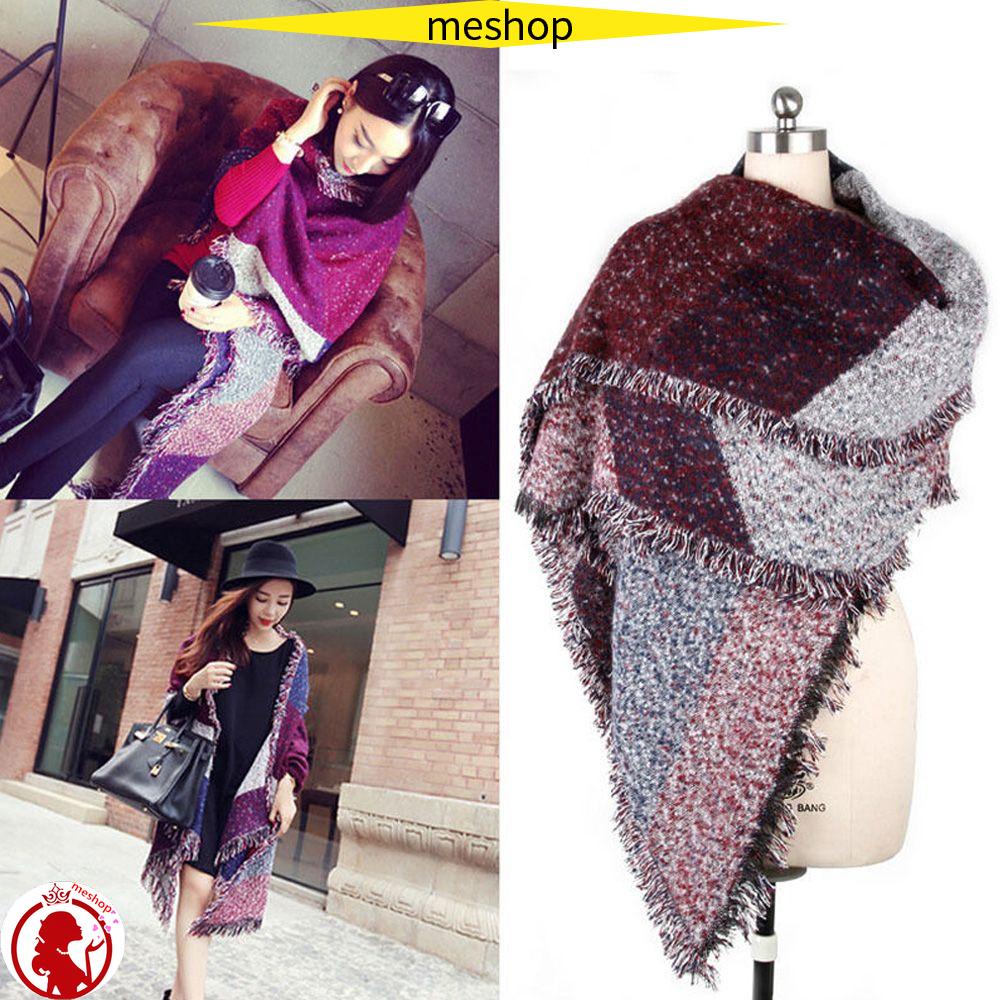 ME Khăn Choàng Pashmina Dày Dặn Họa Tiết Sọc Caro Thời Trang Cho Nữ