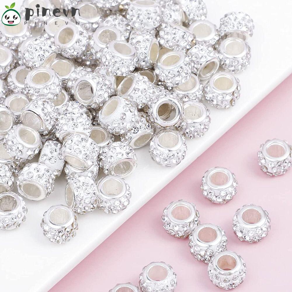 PINEVN Bộ 100 Hạt Xỏ Lỗ Lớn Màu Trắng 12mm 5mm Dùng Làm Trang Sức