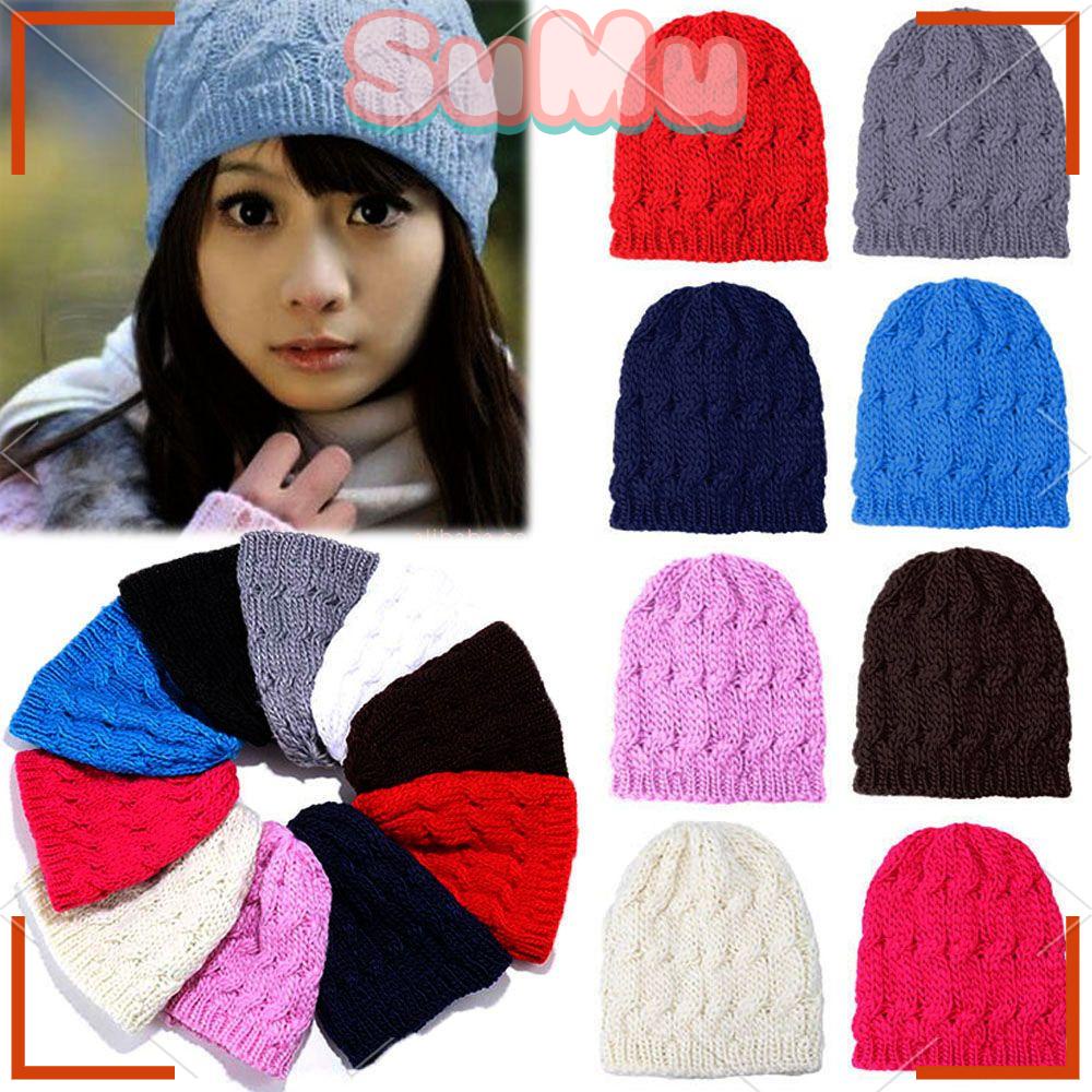SUMU Mũ Len Beanie Nữ Màu Trơn Dễ Thương (10 Màu)