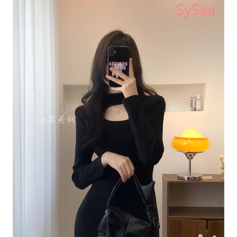 Đầm Đuôi Cá Dệt Kim Tay Dài Dáng Ôm Thời Trang Thanh Lịch Cho Nữ