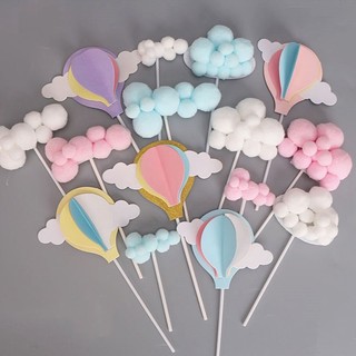 Topper gắn trang trí bánh kem hình khinh khí cầu 3d