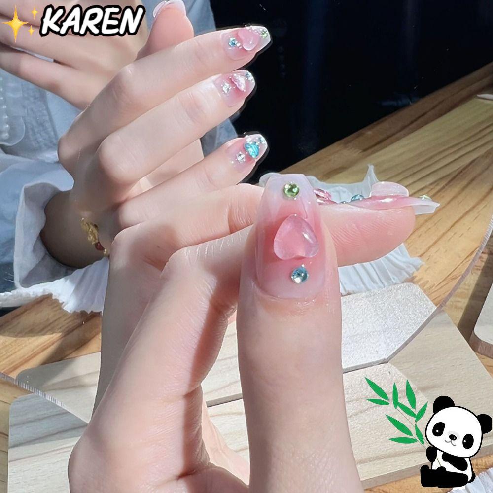 KAREN Bộ 24 Móng Tay Giả Màu Sắc Thay Đổi Có Thể Tháo Rời