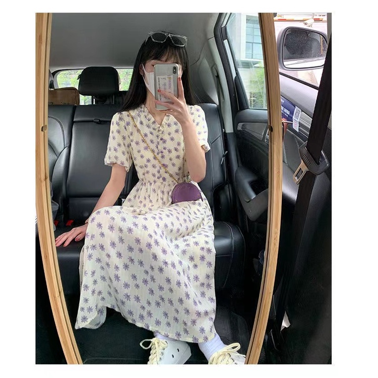 Đầm Hoa Màu Trơn Thời Trang Hè Thu 2023 Dễ Thương Cho Nữ
