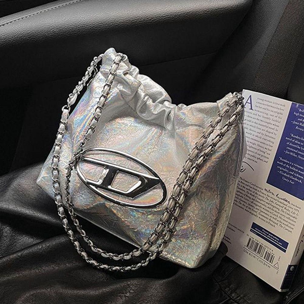 BLISS Túi Xách Da Dây Rút Màu Bạc Dingdang In Chữ D Thời Trang Cho Học Sinh