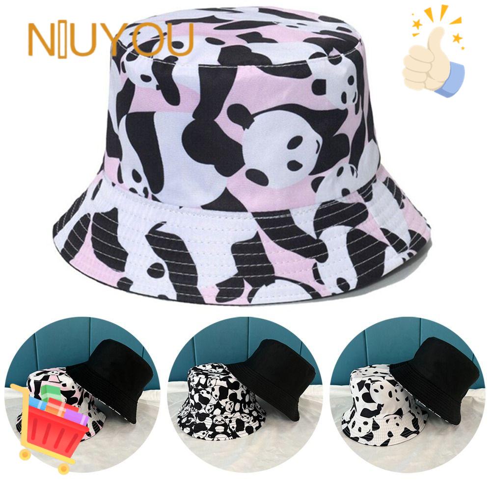 NIUYOU Mũ Bucket Hai Mặt In Hình Gấu Trúc Dễ Thương Xinh Xắn