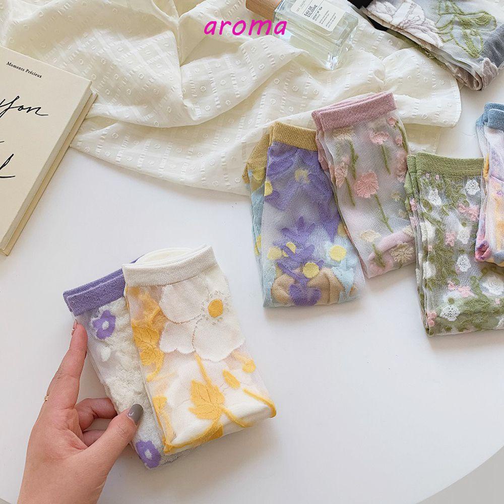 AROMA Vớ Lưới Siêu Mỏng Thêu Hoa Đáng Yêu Thời Trang Mùa Hè Cho Nữ