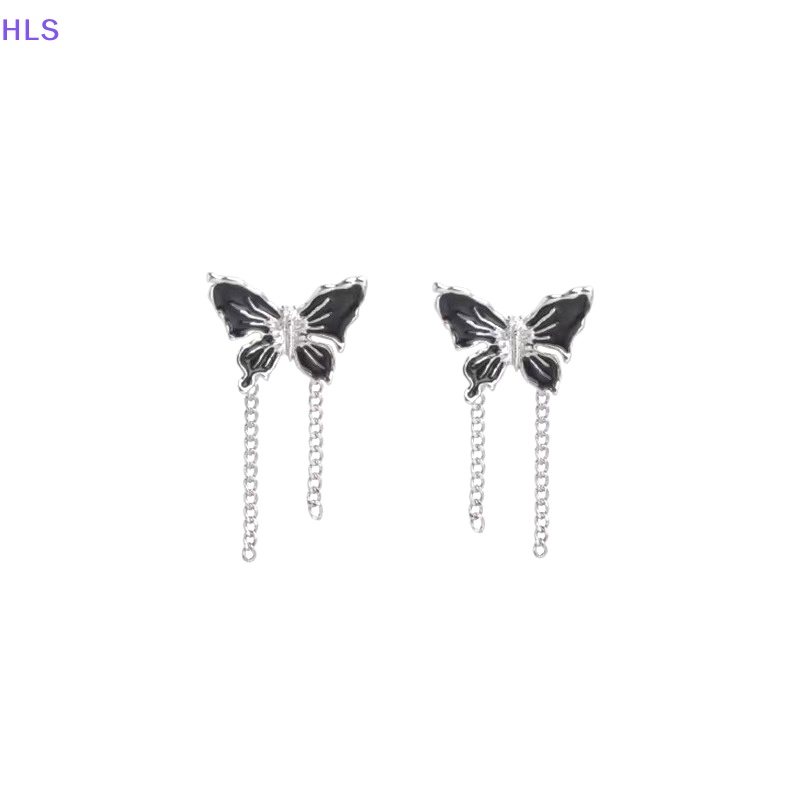 1 Cặp Bông Tai Tua Rua Hình Bướm Đen Ngọt Ngào Cá Tính Dành Cho Nữ