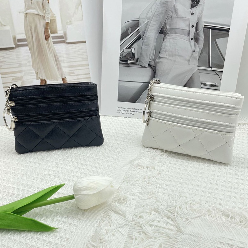 Ví Đựng Tiền Xu Nhiều Ngăn Siêu Mỏng Thêu Họa Tiết Hình Thoi Phong Cách Vintage