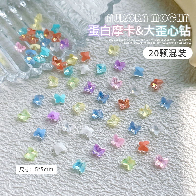 Set 20 Phụ Kiện Trang Trí Móng Tay Hình Vuông / Bướm / Pha Lê Siêu Lấp Lánh DIY