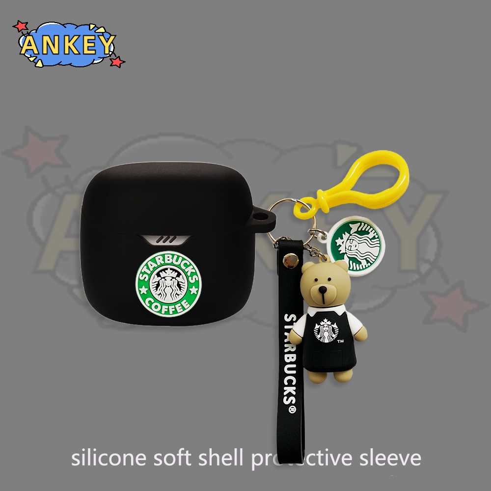For JBL Tune Flex 225 220 Buds Beam Earphone Silicone Case Cute Bear Earbuds Protective Headphone Cover Headset with Pendant
