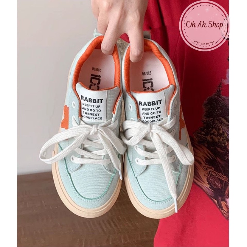 🍓  Giày Nữ Đi Học Giày Vải Canvas Hoạ Tiết Ngôi Sao Màu Xanh Mint Dễ Thương