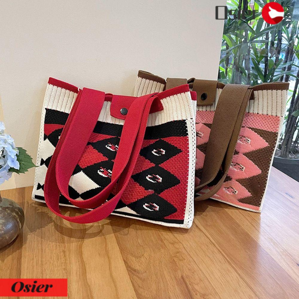 OSIER1 Túi Xách Đan Len Sức Chứa Lớn Có Thể Tái Sử Dụng Nhiều Màu Sắc Thời Trang Cho Nữ