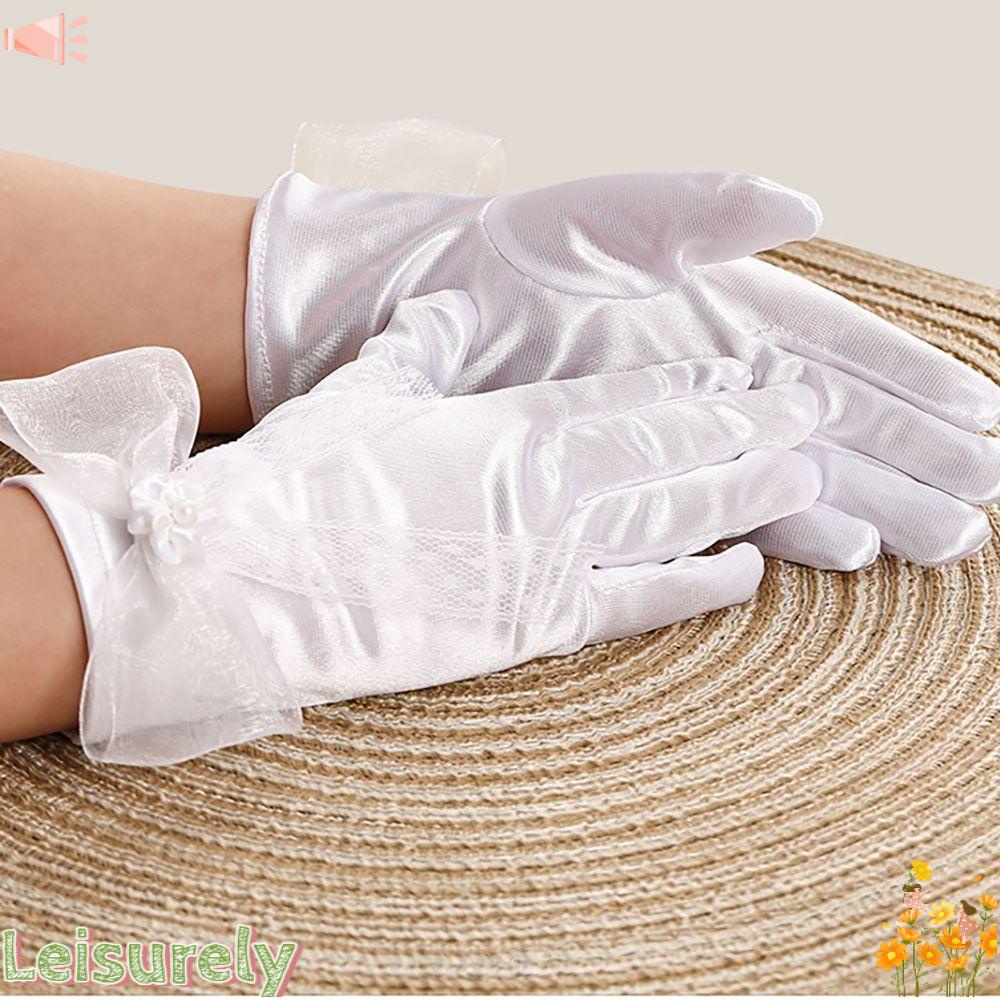LEILY Găng Tay Dài Vải Satin Đính Nơ Đính Kim Sa Lấp Lánh Dễ Thương Cho Bé Gái