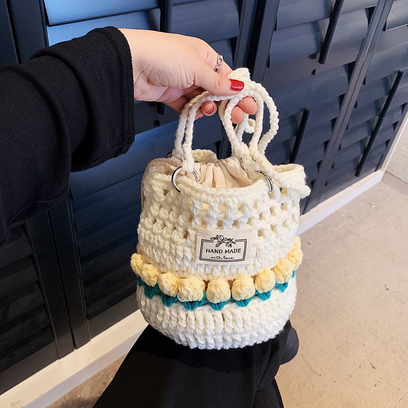 Túi Đeo Chéo Đan Len Hình Hoa Tulip Thời Trang Cho Nữ