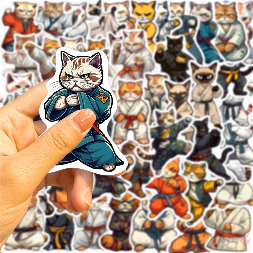 ❉ Set 01 Sticker Hình Mèo Kung Fu Dễ Thương Dùng Để Trang Trí ❉ Bộ 50 Sticker Chống Thấm Nước Họa Tiết Doodle Hợp Thời Trang