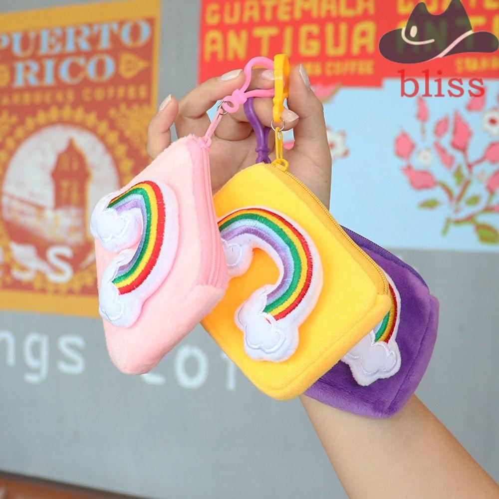 BLISS Túi Đựng Mỹ Phẩm / Tai Nghe / Đồ Chơi Nhồi Bông Màu Cầu Vồng Mini Có Khóa Kéo Thích Hợp Làm Quà Tặng Cho Trẻ Em / Phụ