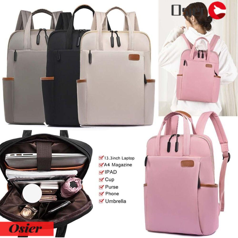 OSIER1 Ba Lô Đựng Laptop Màu Đen / Kaki / Hồng / Be Dung Tích Lớn Chống Thấm Nước Phong Cách Thời Trang Dành Cho Nữ