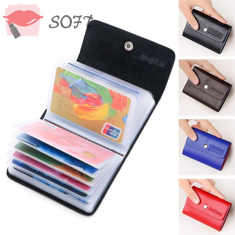 SOFTNESS Ốp Điện Thoại Bằng Da Màu Trơn Có 26 Ngăn Đựng Thẻ Tiện Dụng