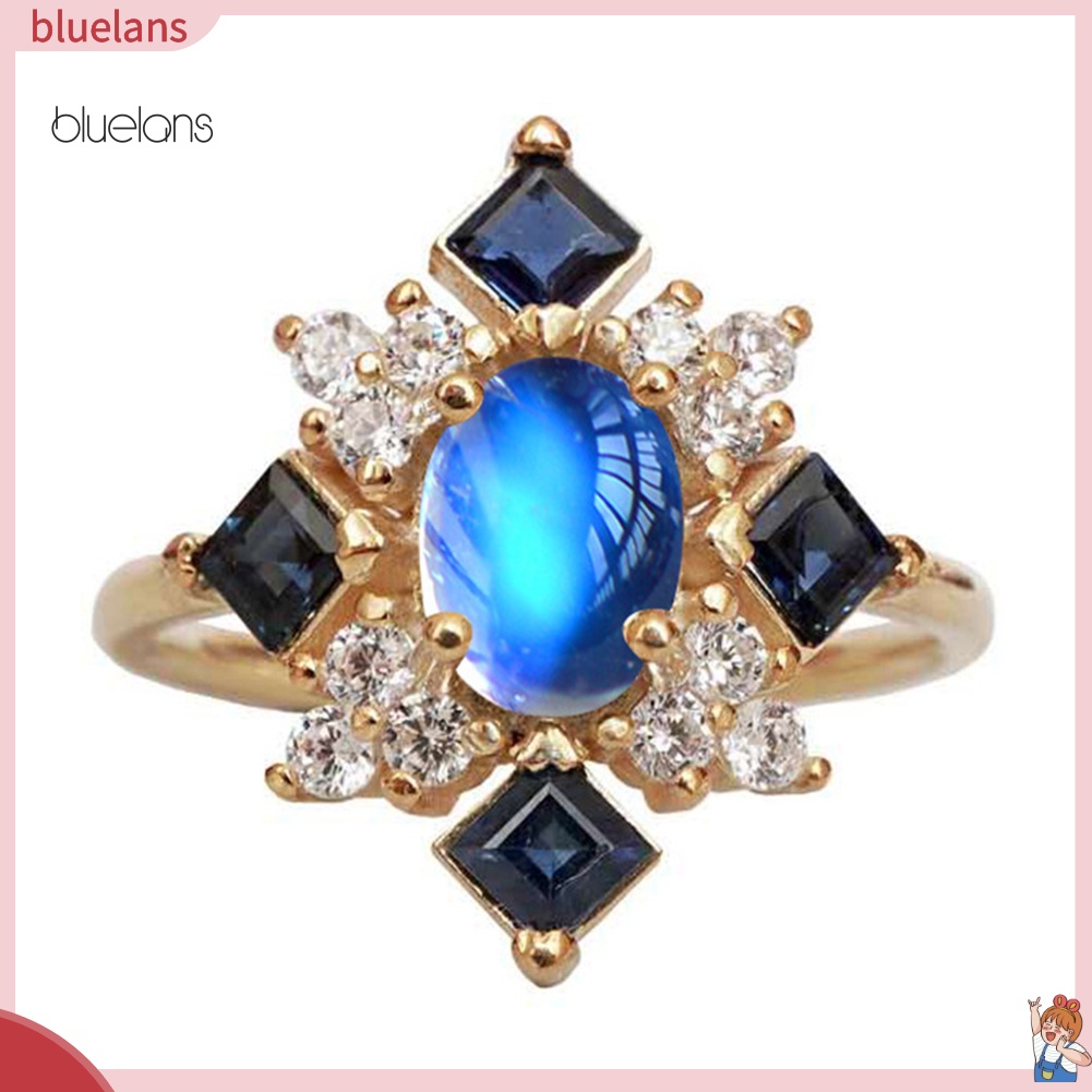 Nhẫn Đính Hôn Đính Đá Mặt Trăng Hình Vuông Dành Cho Nữ