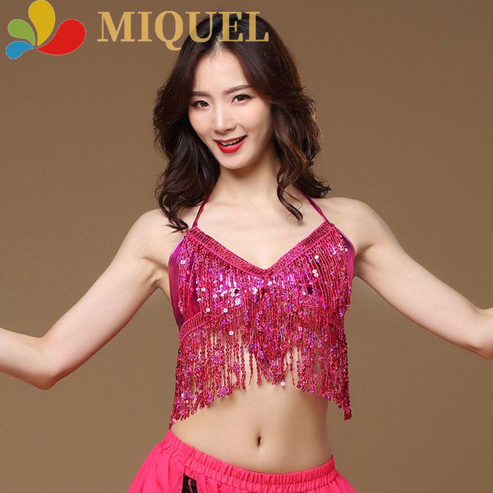 MIQUEL Áo Bra Dây Tua Rua Đính Kim Sa Chất Liệu Polyester Thời Trang Cho Nữ Tập Múa Bụng