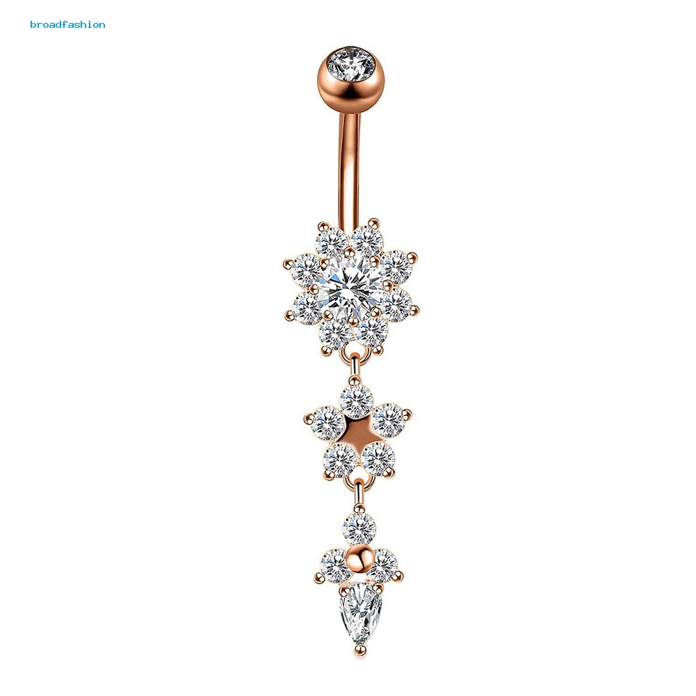 Khuyên Rốn Thép Không Gỉ Hình Hoa Đính Đá Nhân Tạo Thời Trang