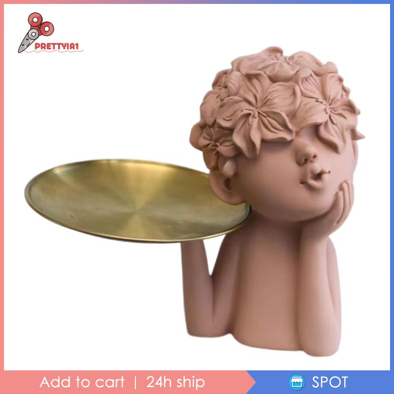 Khay Điêu Khắc Hình Cô Gái Và Cánh Hoa Hiện Đại Sáng Tạo Kèm Khay Để Bàn Trang Trí Phòng Khách / Quán Bar