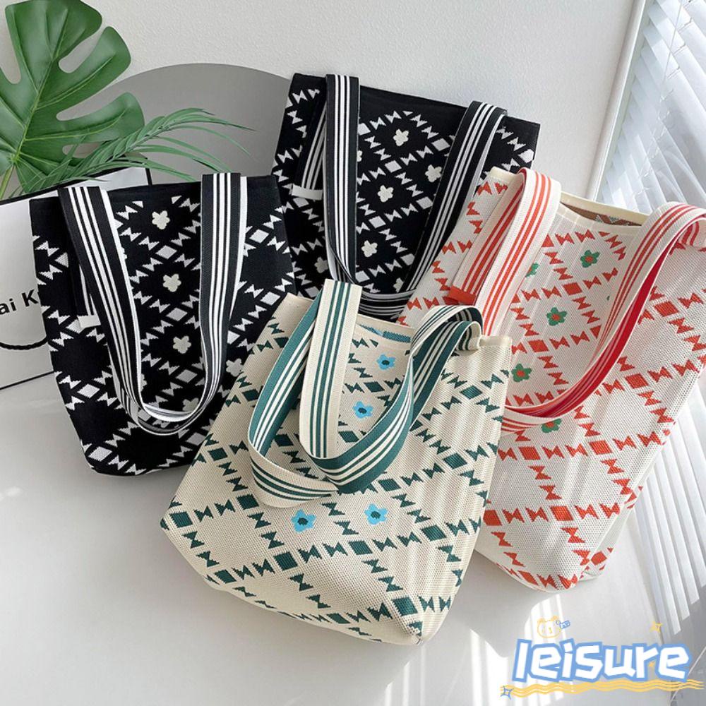 LEISURE Túi Xách Đan Len Sức Chứa Lớn Thiết Kế Thắt Nút Thời Trang Cho Nữ