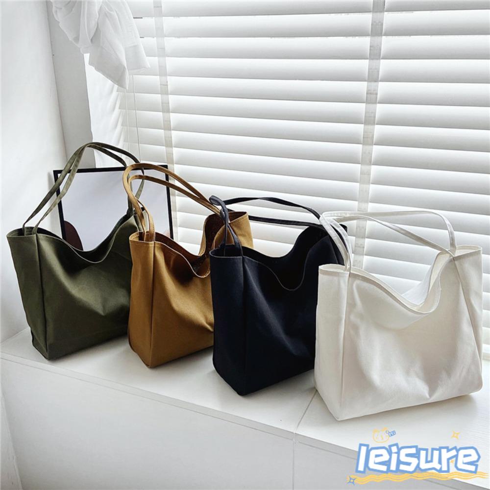 LEISURE Túi Xách Vải Canvas Hai Mặt Màu Sắc Đơn Giản Sức Chứa Lớn Tiện Dụng Mang Theo Du Lịch Cho Nữ