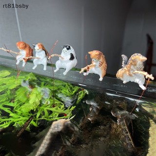 1 mô hình mèo câu cá mini bằng nhựa resin trang trí bể cá