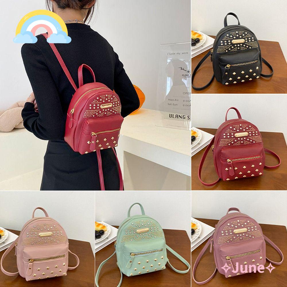 JUNE Balo Đi Học Mini Đính Đinh Tán Đa Năng Thời Trang Cho Nữ