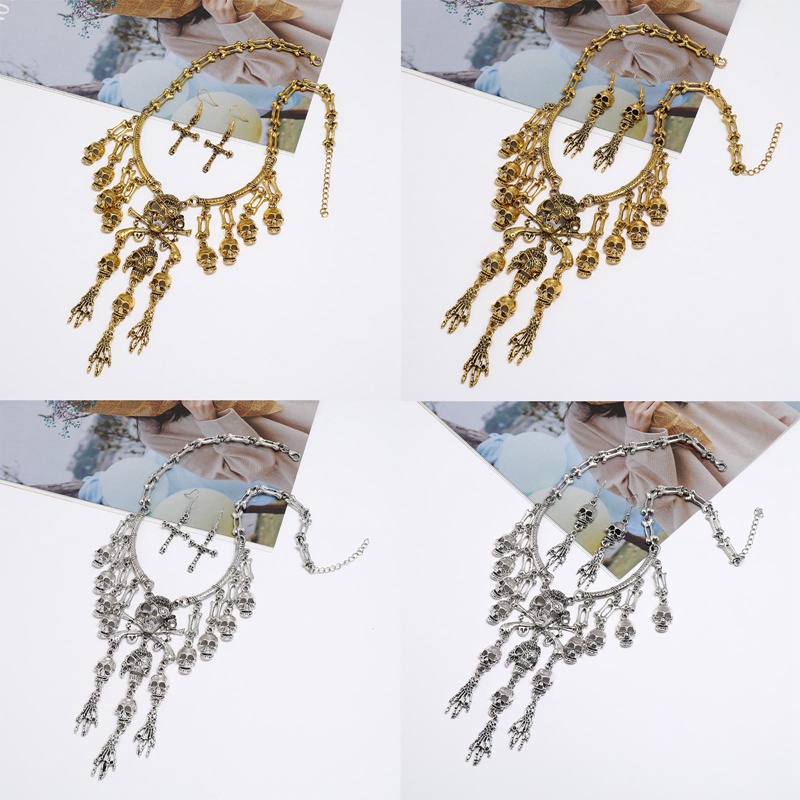 Ygt Set Vòng cổ + Bông Tai Hình Đầu Lâu Cướp Biển Nhiều Tầng Phong Cách Cổ Điển Cho Nữ