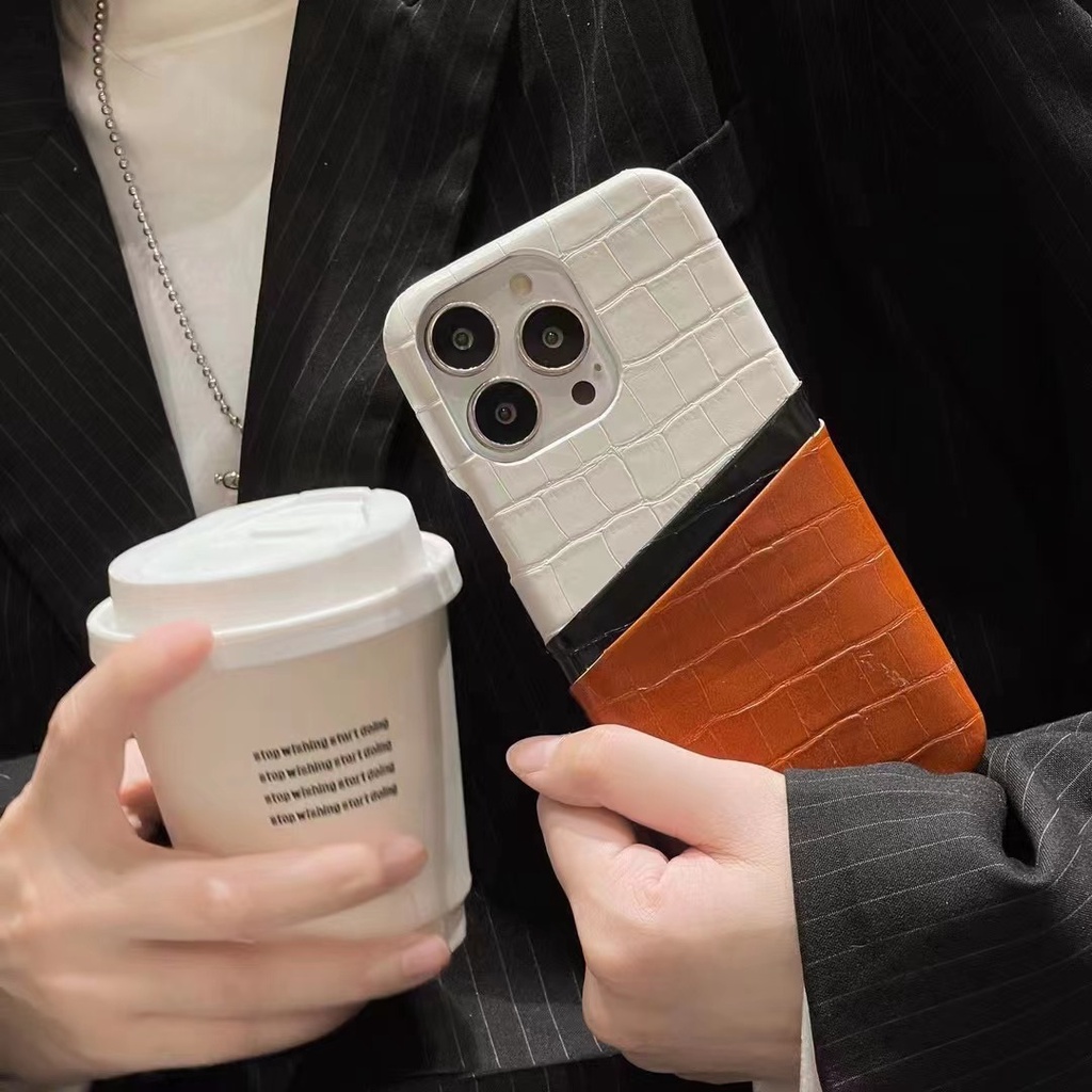 Ốp Điện Thoại Da Cá Sấu Có Ngăn Đựng Thẻ Cho iPhone14 14promax 14pro 13 13promax 13pro 12 12promax 12pro 11 11promax