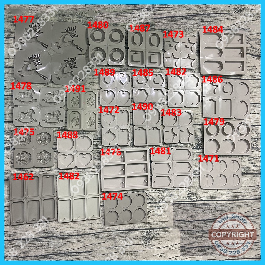 Khuôn silicon làm sáp thơm treo tủ mẫu hình khối tròn vuông chữ nhật, mẫu vintage, tim, sao, hoa đổ resin