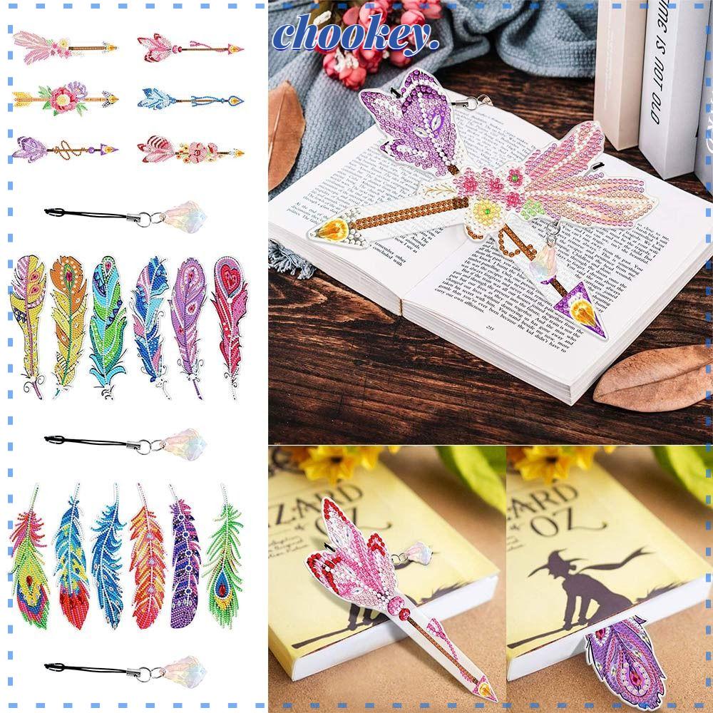 CHOOKEY Bộ 6 Thẻ Đánh Dấu Trang Sách Hình Lông Vũ