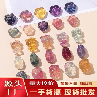 Mặt Dây Chuyền Pha Lê Fluorite Tự Nhiên Hình Chân Mèo Nhiều Màu Phong Cách Hàn Quốc