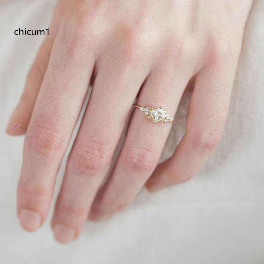 Nhẫn Cưới Mặt Vuông Đính Đá Zircon Thanh Lịch Cho Nữ