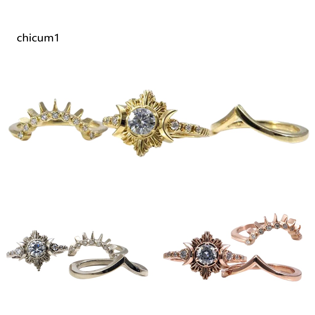Set 3 Nhẫn Hợp Kim Nhiều Kiểu Dáng Phong Cách Bohemian