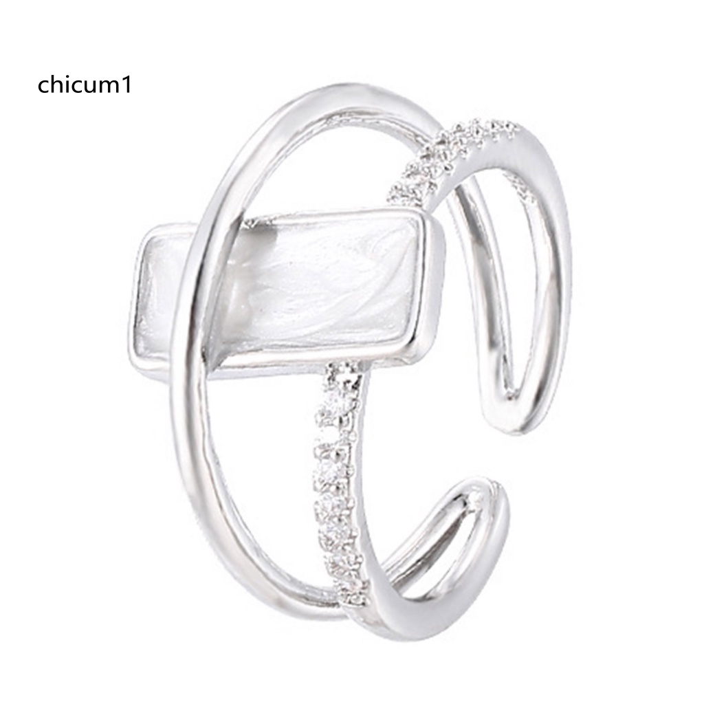 Nhẫn Đeo Khớp Ngón Tay Hình Vuông Hai Lớp Đính Đá Zircon Giả Có Thể Điều Chỉnh Cho Nữ