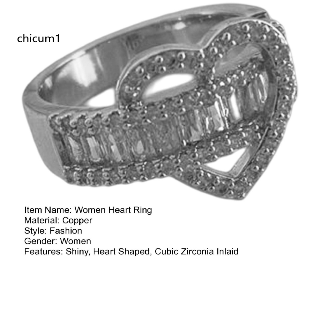 Nhẫn Đính Đá Zircon Hình Trái Tim Lấp Lánh Thời Trang Cho Nữ