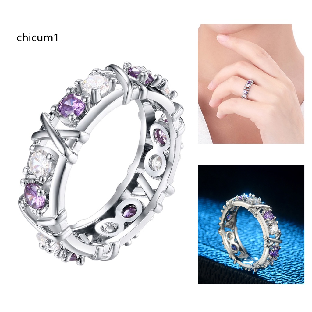 Nhẫn Đeo Tay Hai Tông Màu Đính Đá Zircon Giả Lấp Lánh Cho Nữ