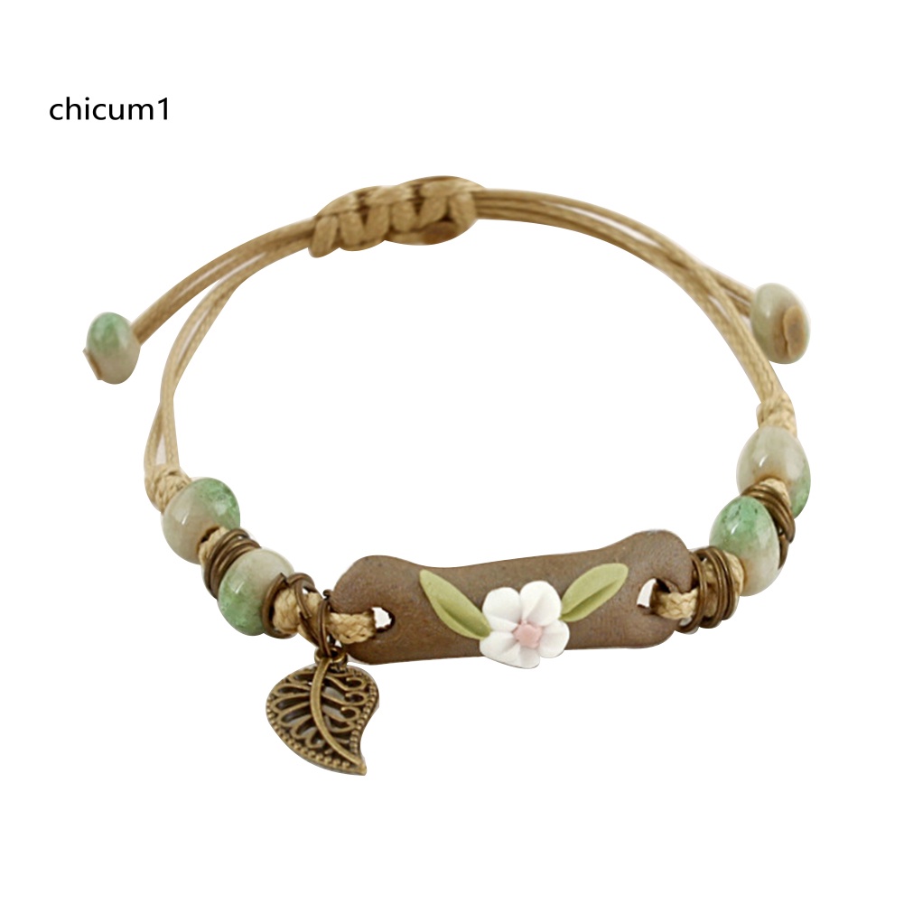 Vòng Tay Dây Bện Gắn Hoa Lá Sứ Thời Trang Cho Nữ