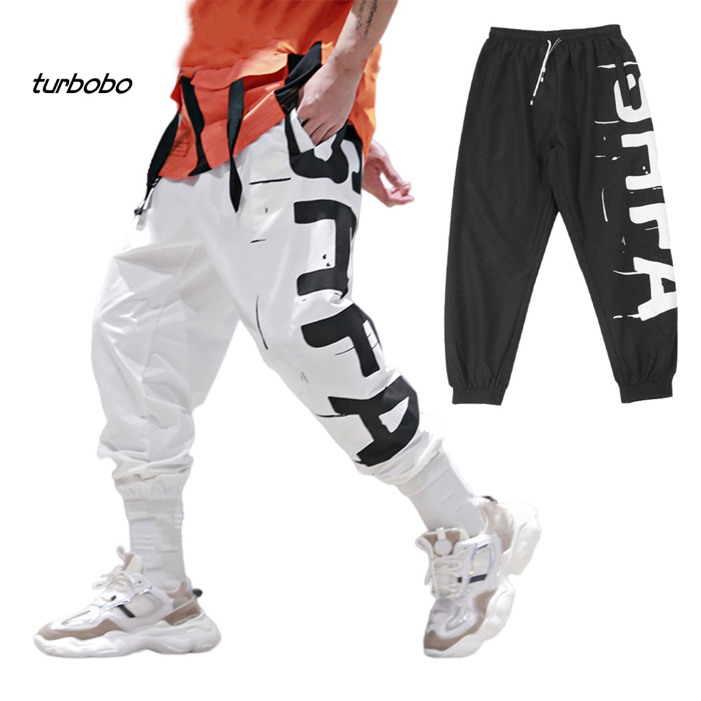 Turbobo Quần chạy bộ Dây Rút Lưng Thun Ống Rộng In Chữ Thời Trang Đường Phố Mùa Hè Cho Nam