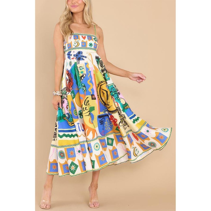 Đầm Hai Dây Dáng Dài In Hoa Phong Cách Bohemian Vintage Thời Trang Mùa Hè Cho Nữ