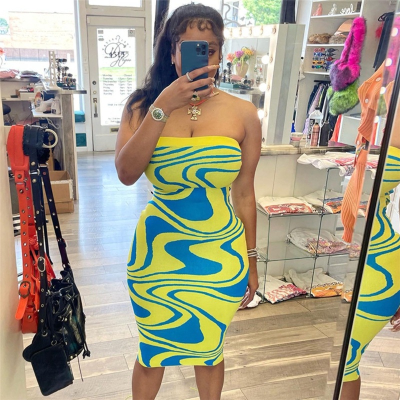 Đầm Midi Không Dây Dáng Ôm In Hoa Thời Trang Mùa Hè Cho Nữ