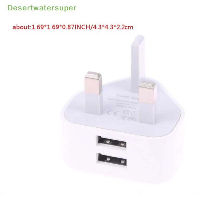Cốc Sạc Nhanh 2.4A 2 Cổng USB 3 Chấu Phích Cắm UK