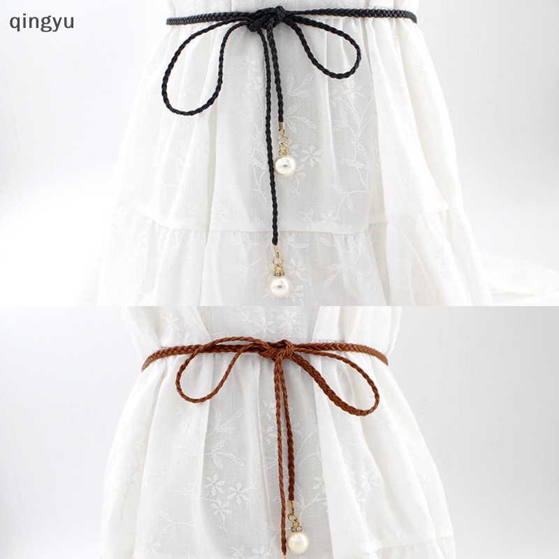 Thắt Lưng Da PU Mỏng Đính Ngọc Trai Nhân Tạo Kiểu Dáng Sáng Tạo Thời Trang Cho Nữ