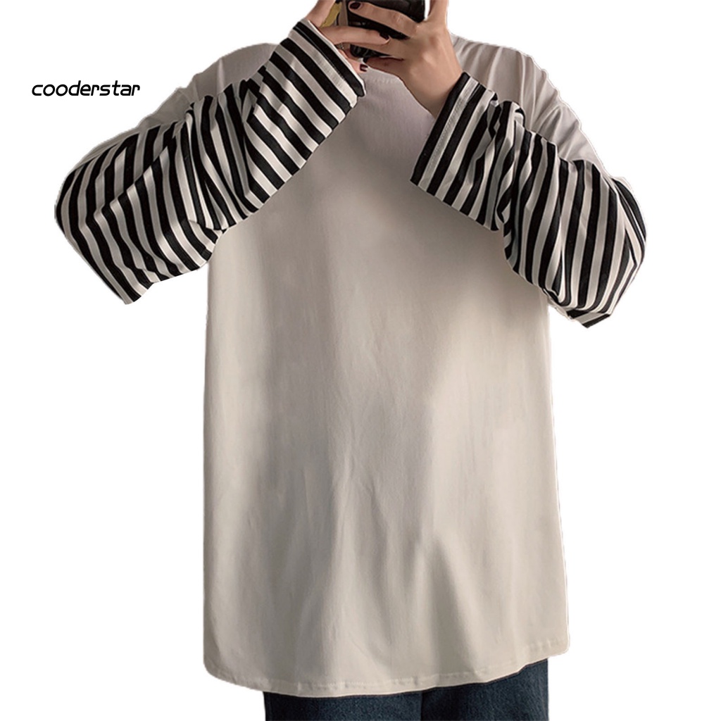 Áo Thun Cổ Tròn Giả Hai Lớp Họa Tiết Kẻ Sọc Thời Trang Mùa Thu Cho Nam