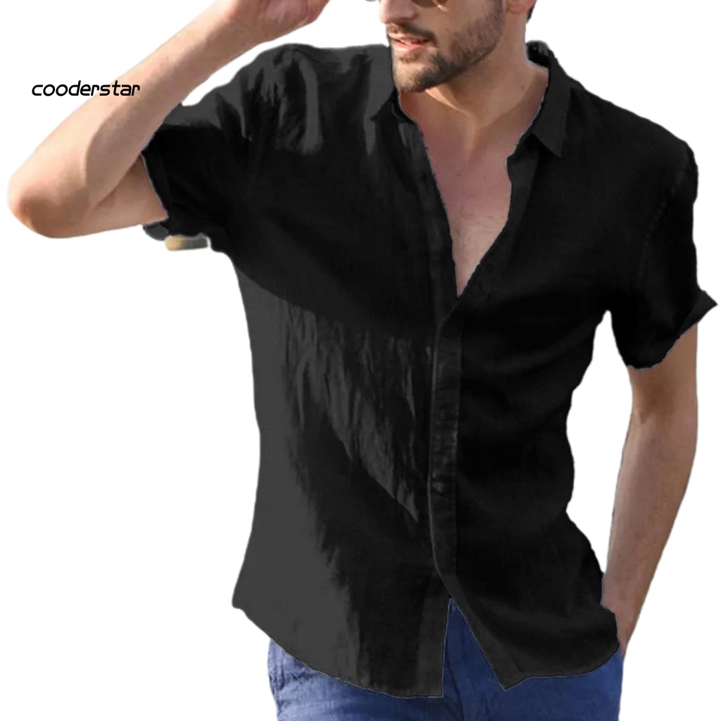 Áo Sơ Mi Tay Ngắn Cổ Bẻ Màu Sắc Trơn Thoáng Khí Thời Trang Đi Biển Cho Nam